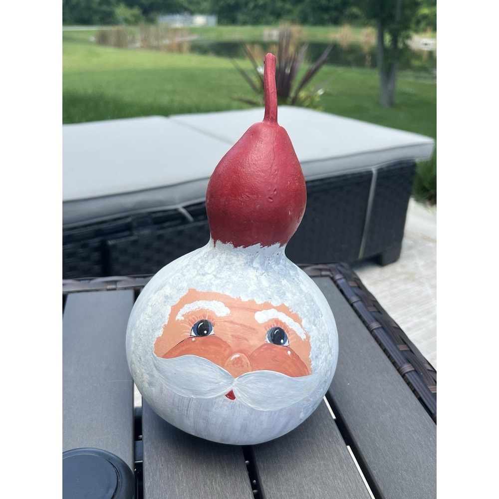 Hand Painted Santa Gourd Figure Christmas Decor Folk‎ Art Vintage 9"